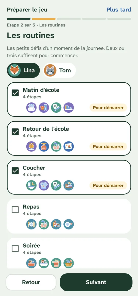 La préparation, côté parents : les routines proposées pour chaque enfant